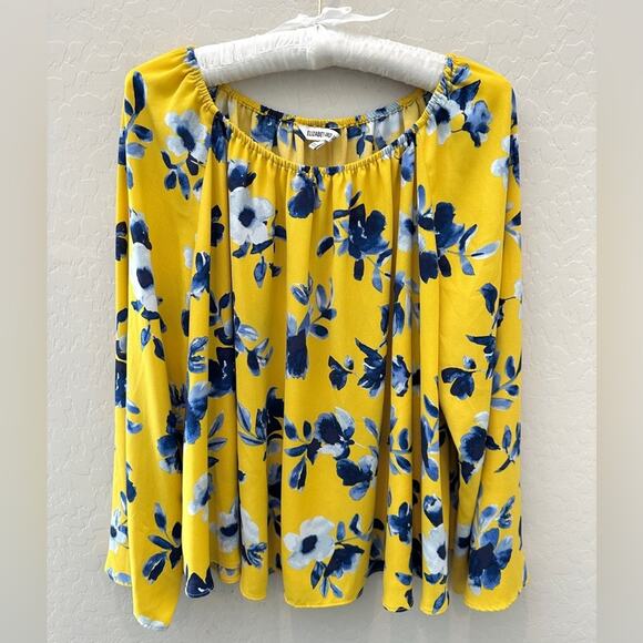 ELIZABETH AND JAMES Yellow Floral Off Shoulder Blouse Bell Sleeve Top | Medium - Picture 1 of 7